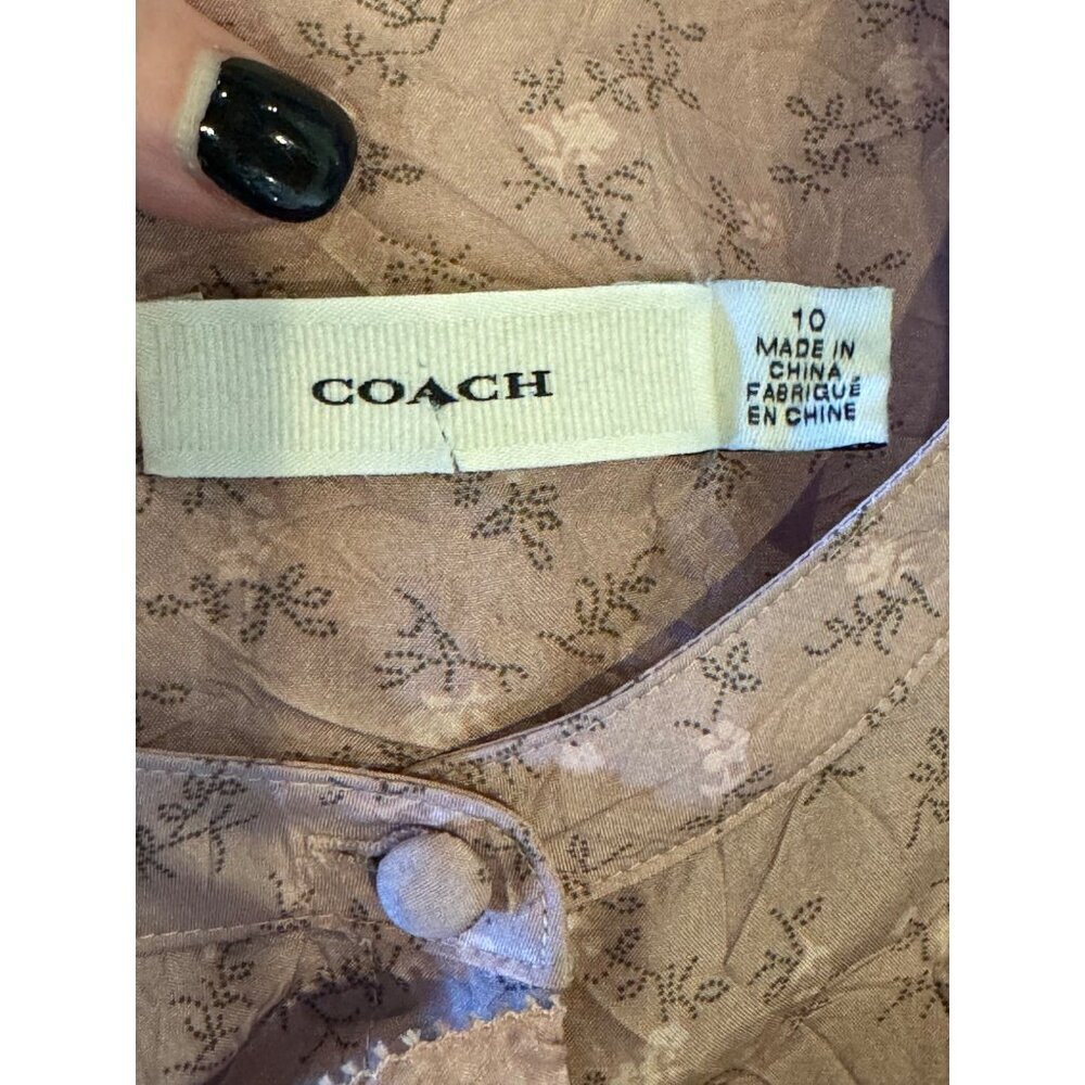 Coach Dress Women 10 Pink Silk Floral Ruffle Front Midi Boho Prairiecore Preppy - Picture 14 of 15